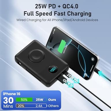 Magnetic Portable Charger for iPhone with Built-in Cables, 6-in-1 10800mAh Power Bank with iWatch Charger & LCD Display,25W PD Fast Charging Battery Pack for Magsafe,iPhone 16/15/14/13/12,Apple Watch - Image 4