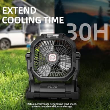 Camping Fan Rechargeable, 20000mAh Battery Powered Portable Fan with LED Light & Hook, 4-Speed 270° Adjustable, Camping Essentials for Tent, Travel, Car, Outdoor, Indoor, BBQ, Fishing, Jobsite - Image 6