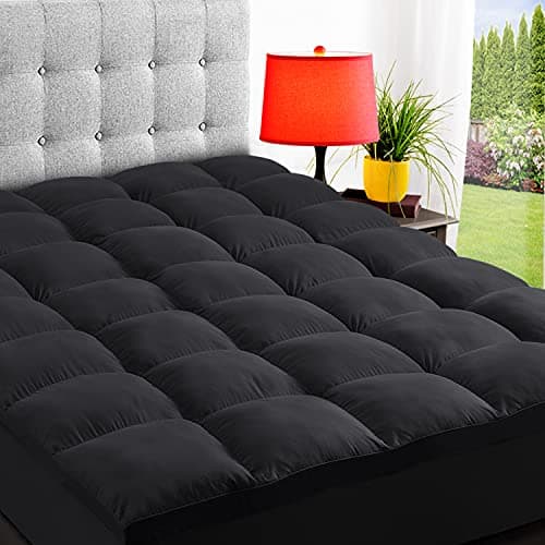 ELEMUSE Queen Black Mattress Topper for Back Pain, Extra Thick Mattress Pad Cover, Plush Soft Pillowtop with Elastic Deep Pocket, Overfilled Down Alternative Filling - Image 1