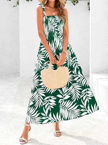 PRETTYGARDEN Womens Summer Dresses Floral Sleeveless Smocked Maxi Dress Boho Spaghetti Strap A Line Flowy Beach Long Sundress(Green Flower,X-Large) - Image 2