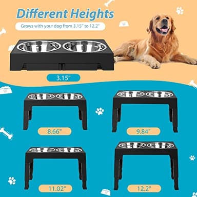 Niubya Elevated Dog Bowls with 2 Stainless Steel Dog Food Bowls, Raised Dog Bowl Adjusts to 5 Heights (3.15", 8.66", 9.84",11.02", 12.2") for Small Medium and Large Dogs - Image 2