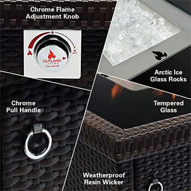 Outland Living Series 403 Fire Table – 44" 50,000 BTU Outdoor Propane Gas Fire Pit Table with Tempered Glass Top & Arctic Ice Decorative Glass Rocks, Espresso Brown - Image 5