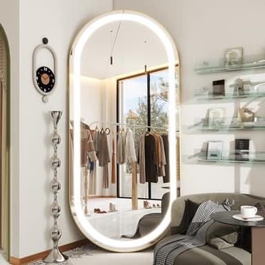 FENNIO 70" x 32" Large Luxury Wall Mounted Mirror with LED Lights - Oval Full Length LED Lighted Full Body Dressing Mirror for Bedroom, Salon, Brushed Aluminum Frame, Tempered Glass - Image 8