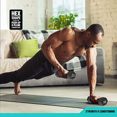 RBX Weights Dumbbells Set - Neoprene Arm Weights with Non-Slip Grip, Strength Training Equipment Workout Weights for at Home or Gym Training, Anti-Roll Black - Image 4