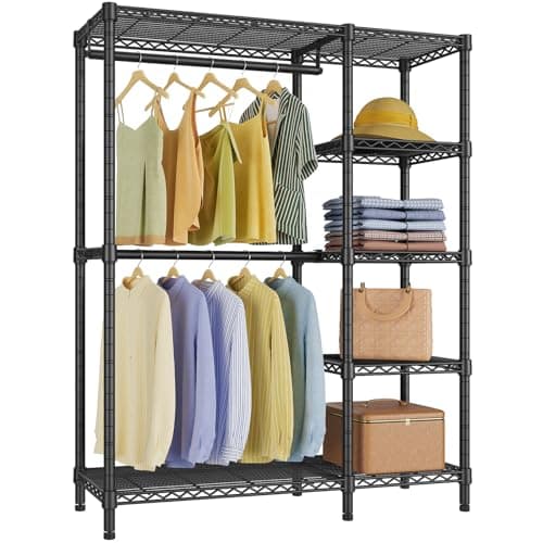 VIPEK V7 Garment Rack for Hanging Clothes Heavy Duty Clothes Rack with Shelves, Portable Closet Racks Metal Clothing Racks 5 Tiers Freestanding Closet Wardrobe System, Max Load 670lbs, Black - Image 1