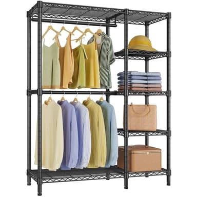 VIPEK V7 Garment Rack for Hanging Clothes Heavy Duty Clothes Rack with Shelves, Portable Closet Racks Metal Clothing Racks 5 Tiers Freestanding Closet Wardrobe System, Max Load 670lbs, Black - Image 1