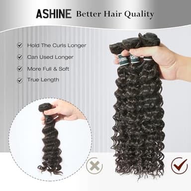 ASHINE Human Hair Bundles Deep Wave Unprocessed Cambodian Raw Hair 20 22 24 Inch, Flip Over Quick Weave Wet and Wave Bundles for Women Natural Black - Image 6