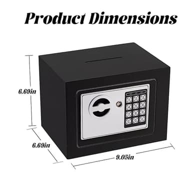 Small Electronic Safe Box With Digital Keypad & Keys - 9.05 x 6.7 x 6.7 Inches Wall Safe 0.23Cuft Mini Security Box for Coin Home Office Hotel Rooms Business Jewelry Gun (Black) - Image 5