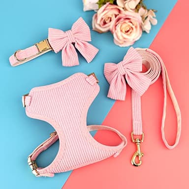 Didog Cute Small Dog Collar Harness & Leash Set, Adjustable Dog Collars and Leashes with Bowtie, Breathable Soft Mesh Padded Dog Vest for Puppies Small Dogs Walking,Pink, S - Image 5
