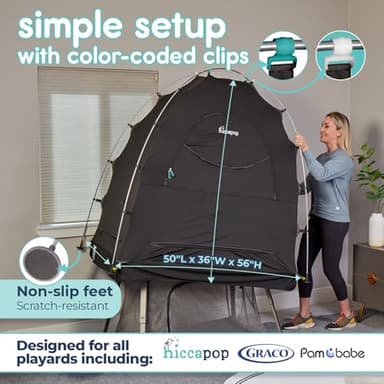 Hiccapop Daydreamer Blackout Tent for Pack and Play, Patented Portable Crib Tent, Blackout Canopy Crib Cover, Sleep Pod for Kids, Black - Image 5