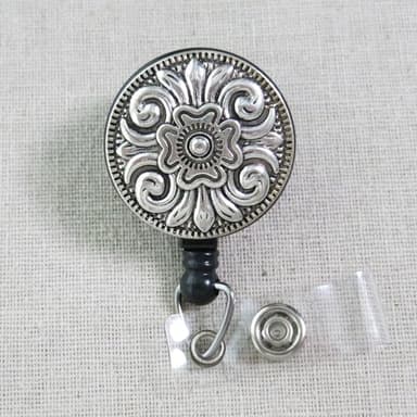 Silver Concho Badge Reel, Antique Silver Concho Bolo Badge, Concho Flower Retractable ID Badge Reel, Concho Badge Holder, Stylish Concho Nurse Badge ID Holder - Image 2