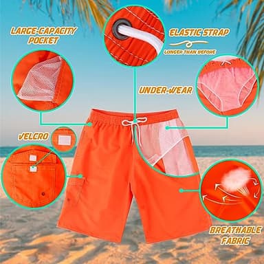 Srnede Mens Swim Trunks Swimming Trunks Swim Shorts Quick Dry 11 Inch with Mesh Lining Funny Swimwear Bathing Suits Neon Orange - Image 3