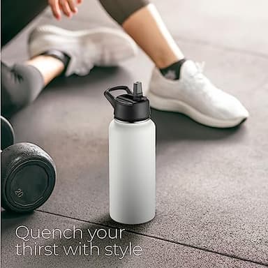SipX™ Triple-Insulated Stainless Steel Water Bottle 32oz. With 3 Lids, BPA-Free Reusable Insulated Water Bottle Keeps Cold 24 Hours, Metal Water Bottle Made Of Sustainable Material For Hiking & Biking - Image 8