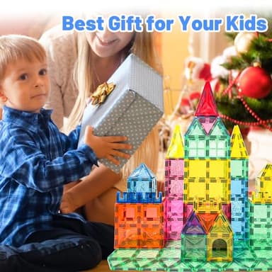 Magnetic Tiles, 100PCS Kids Magnetic Blocks Toy Set, Magnet Tiles 3D Clear Building Blocks Set with 2 Cars, STEM Sensory Educational Toys Gift for Toddlers Boys 3 4 5 6 7 8 9 - Image 7