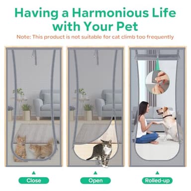 New Reinforced Cat Screen Door, Fits Door Size 38''x 81'' Heavy Duty Pets Proof Screen Door with Bilateral Zipper, Prevent Dogs Cats Running Out from Home, Bedroom,Living Room, etc - Image 5