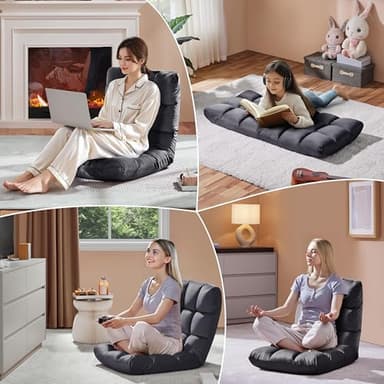 Yaheetech Floor Folding Chair with Back Support, Padded Folding Gaming Sofa Chair with 14 Adjustable Backrest, Adults Couch Recliner, Floor Seating Lounge Chair, Armless Meditation Chair, Gray - Image 8