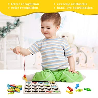 Magnetic Wooden Fishing Game Toy for Toddlers, Alphabet Fish Catching Counting Games Puzzle with Numbers and Letters, Preschool Learning ABC Math Educational Toys 3 4 5 Years Old Girl Boy Kids - Image 6