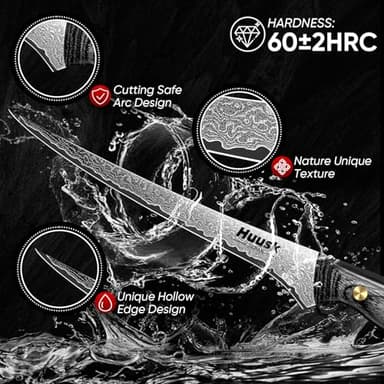 Huusk Damascus Fish Fillet Knife - 7 inch Flexible boning knife with VG10 Core, Kitchen Slicing Knife with Full Tang Handle, Birthday Dad Mom Gift - Image 4