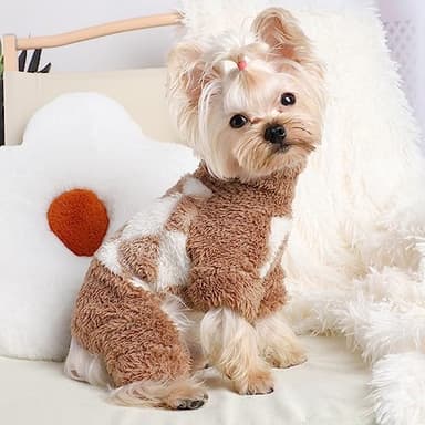 Dog Pajamas Pjs Fleece Dog Sweater Cute Puppy Clothes for Small Dogs Chihuahua Yorkie Clothes Girl Boy Warm Pullover Doggie Outfit Cat Sweater (Square Beige, XX-Small) - Image 3