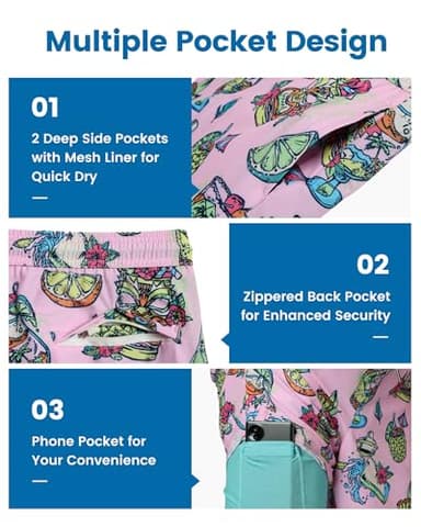 maamgic Mens Swim Trunks with Compression Liner 7 Inch Inseam Mens Bathing Suit Quick Dry Swimming Trunks Swimsuit Beverage Pink Blue Small - Image 4