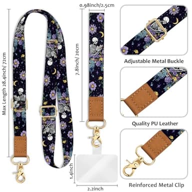 Piefly Phone Lanyard Crossbody Strap, Skeleton Flower Cell Phone Lanyards for Around the Neck Wristlet Shoulder, Funny Skull Gothic Wrist Strap Adjustable Accessories Travel Essentials - Image 5