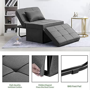 BIGSYY Sofa Bed, 4 in 1 Multi-Function Folding Ottoman Breathable Linen Couch Bed with Adjustable Backrest Modern Convertible Chair for Living Room Apartment Office, Dark Grey - Image 4