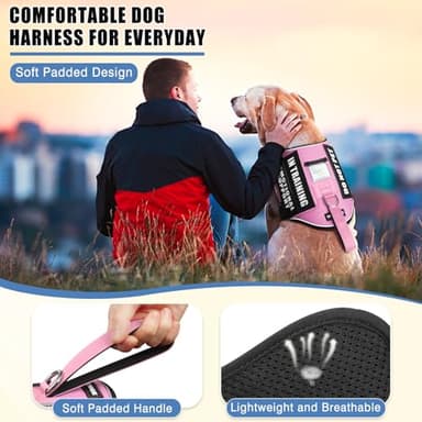 MOOGROU Service Dog Vest Harness+ID Tag+10 Patches,Metal Serivce Dog Tag&Reflective Emotional Support Dog Vest with Handle for Small Dogs,Easy Put On/Off for Training/Walking/Everyday Pink S - Image 2