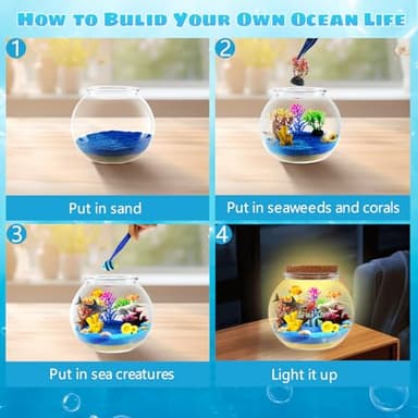Ocean Light Up Terrarium Kit for Kids - LED Night Light Ocean Birthday Gift for Girls & Boys Ages 4 5 6 7 8-12, Kids Arts & Crafts Kit - Image 5
