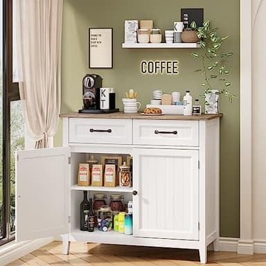 Gizoon Kitchen Sideboard Buffet Cabinet, 32'' H Large Kitchen Storage Island and Adjustable Shelf, Modern Coffee Bar Console Cabinet for Dining Room, Bathroom, Entryway, Grey - Image 5