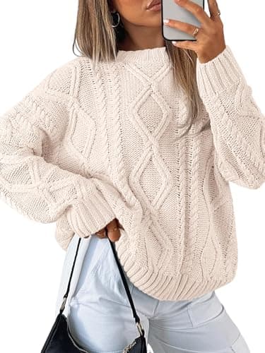 Trendy Queen Oversized Sweaters Womens 2025 Early Fall Fashion Must Haves Outfits Cable Knit Crewneck Plus Size Pullover Cute Chunky Long Tunic Top Winter Old Money Clothes Leggings Essential Clothing - Image 1