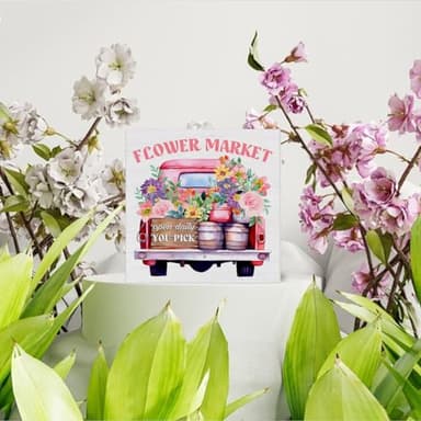 Spring Decor - Spring Sign Decorations Flower Market Wood Block Plaque Sign for Home Desk Table (5 x 5 Inches) - Image 5