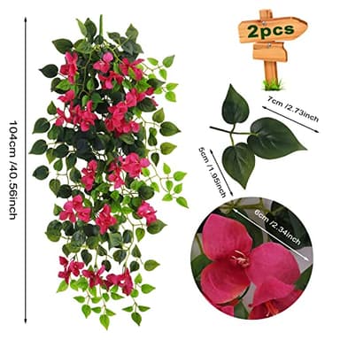 Elecxlink Fake Hanging Flowers Plants Bougainvillea Artificial,UV Resistant Faux Silk Flower Fabric Vine for Indoor Outdoor Garden Porch Eave Fence Wedding Wall Spring Summer Decor - Image 3