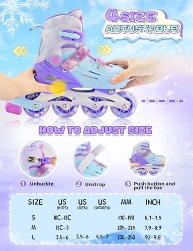 2PM SPORTS Kids Inline Skates for Girls Ages 4-8 8-12 6-12 5-8 10-12 with Light Up Wheels, Adjustable Girls Roller Skates Blades for Kid Women Beginner Youth Indoor Size 11C 1 2 3 4 5 6 7 8 Snowflakes - Image 2