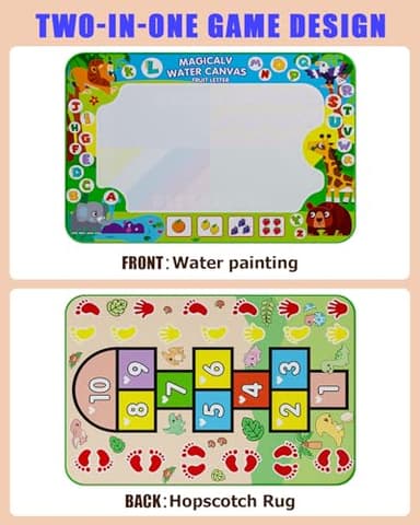 2 in 1 Water Doodle Mat,60 x 40 Inch Extra Large Drawing Mat with Backpack,Hopscotch Rug Design on Back,Educational Toys Gifts for Kids Boys Girls,Mess Free Painting for Toddlers Age 3-12 Year Old - Image 2