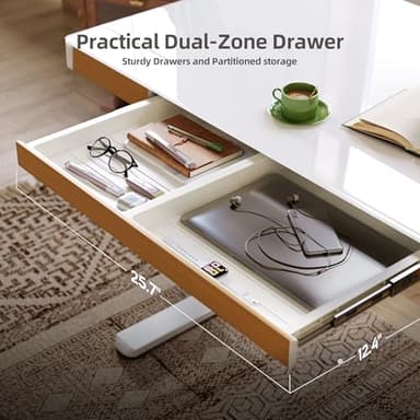 Claiks Touch Screen Glass Standing Desk with Drawers and USB Ports, 48×24 Inch Adjustable Stand Up Desk, Quick Install Home Office Glass Top Computer Desks, White - Image 6