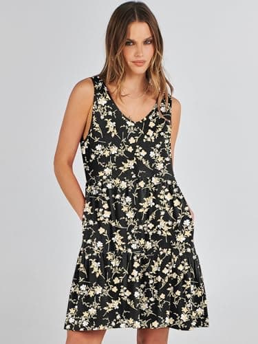 ANRABESS Womens Summer Casual Tank Dress Sleeveless V Neck T Shirt Sundress Flowy Tiered Swing Mini Beach Vacation Dresses Black Floral XX-Large - Image 9