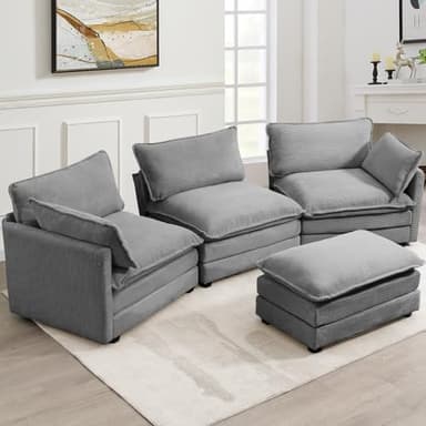 ROWHY Oversized Modular Sectional Sofa with Movable Ottoman, 112 Inch 4 Seat Modern Corduroy Sofa Set, Convertible L Shaped Couch for Living Room and Office, Dark Grey - Image 3