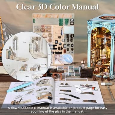 MiniCity Book Nook Kit, DIY Dollhouse Booknook, Book Nook Miniature Kit for Bookshelf Insert Decor Crafts for Adults Teen Halloween, 3D Wooden Puzzle with Led Light (Hemingway House) - Image 5