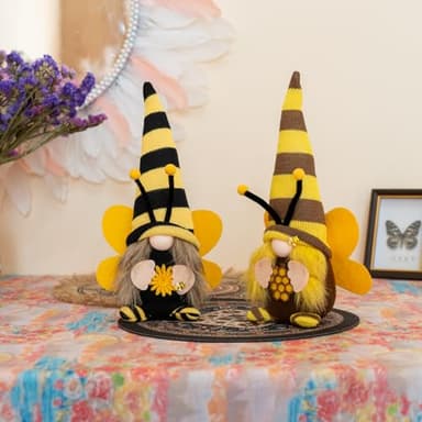 QZVANLON Little Bumble Bee Gnomes Couple Plush Decorations- Honey Bee Scandinavian Tomte Dwarf for Home, Farmhouse, Table, Tiered Tray Decor, World Bee Day Gift - Image 8