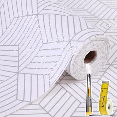 Shelf Liners for Kitchen Cabinets Non Adhesive Shelf Liner Paper Non-Slip Thickened Drawer Liner Easy to Clean for Tool Box Refrigerator with Knife and Tape Measure, Silver Geometric, 11.8 x 118 in - Image 1