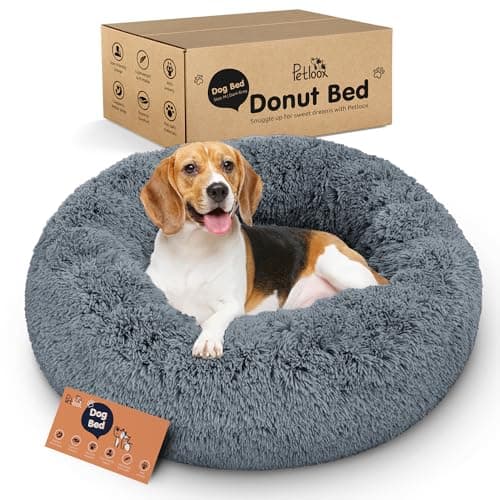 Petloox Donut Dog Bed - Premium Comfort for Anxiety Relief - Fluffy & Calming Design with Ultra-Plush Support | Cozy Round Dog Bed with Super Soft Circle Style (Size M Dark Grey)