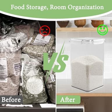 WBKTOOL Airtight Food Storage Container with Scoop - 12 Lbs Rice Container - 10 Lbs Flour Cereal Container with Lid - Clear Pet Food Storage Container for up to 7lbs of Dog Food or 5lbs of Cat Food - Image 6