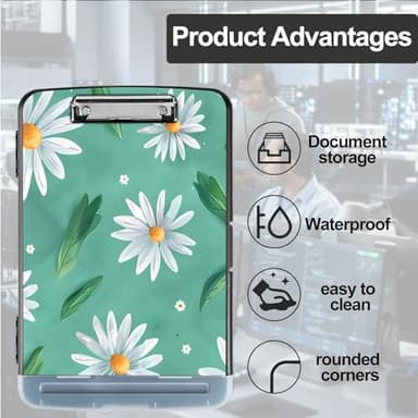 Tudguiloae Pattern Design Clipboard with Storage - Heavy Duty Legal Size Clipboard, Ideal for Teachers, Nurses, Office Workers, Contractors, and Kids - 9.5 x 14.2 Inch (Daisy Flower) - Image 3