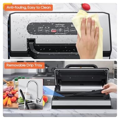 Upgraded Vacuum Sealer for Liquid, SEATAO 90Kpa Vacuum Sealer Machine for Dry/Moist/Liquid Food, Easy-Lock Handle, Double Heat Seal, Built-in Cutter and Bag Storage & Removable Drip Tray - Image 6