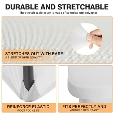 2 Pack 6 Feet White Spandex Tablecloth for Rectangular Tables, Fitted & Stretch, Washable, Wrinkle Resistant, Perfect for Event, Wedding, Party, Banquet, Cocktail, Festival, and Table Protector - Image 4