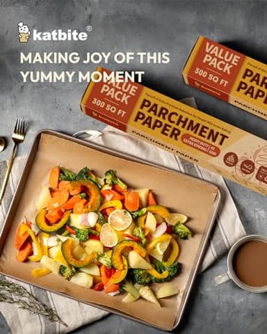 2 Value Pack 15in x 242ft, 300 Sq.Ft Unbleached Parchment Paper Roll for Baking, Katbite Parchment Baking Paper with Serrated Cutter, Non-stick Roll for Cooking, Air Fryer, Steaming, Bread - Image 6