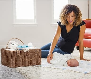 HBlife Baby Diaper Caddy Organizer, Paper Rope Storage Baskets Nursery Bin with Removable Divider, Portable Car Organizer for Diapers, Baby Shower Gifts, Newborn Essentials Must Haves - Image 4
