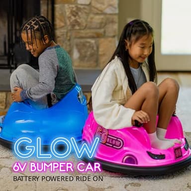 Flybar 6V Blue Glow Bumper Car for Kids – LED Ride-On Toy with 360° Spin, Rechargeable Battery, and Soft Rubber Bumpers – Safe Indoor Fun for Toddlers Ages 1.5+, Up to 66 lbs - Image 6
