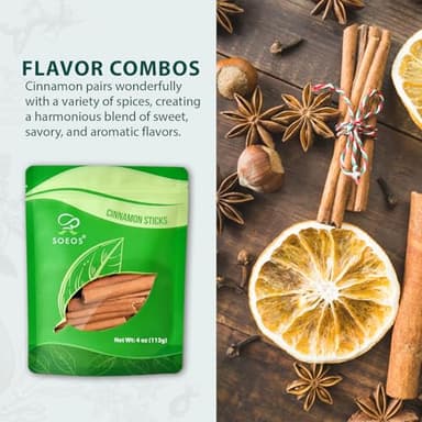 Soeos Cinnamon Sticks, 4 oz (113g), Cassia Cinnamon Stick, Strong Aroma, 2.75" Length, Approx 35 Sticks, 100% Raw Cinnamon, Perfect for Baking, Cooking, Beverages, Coffee, Tea and Mulled Wine - Image 6