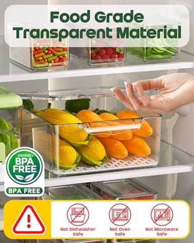 KEMETHY 11 Pack Refrigerator Organizers and Storage, Stackable Fridge Organizer Bins, BPA-Free Clear Plastic Fruit Storage Containers for Fridge, Kitchen, Fruits, Drinks, Produce, Vegetable - Image 4